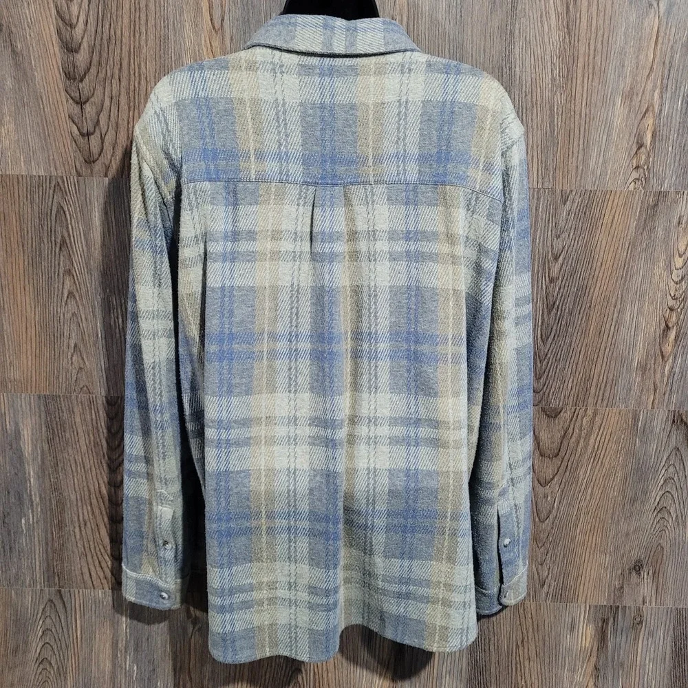 Faherty Women's Legend Sweater Shirt Size XXL Light Gray/Blue Plaid Flannel - Picture 5 of 8